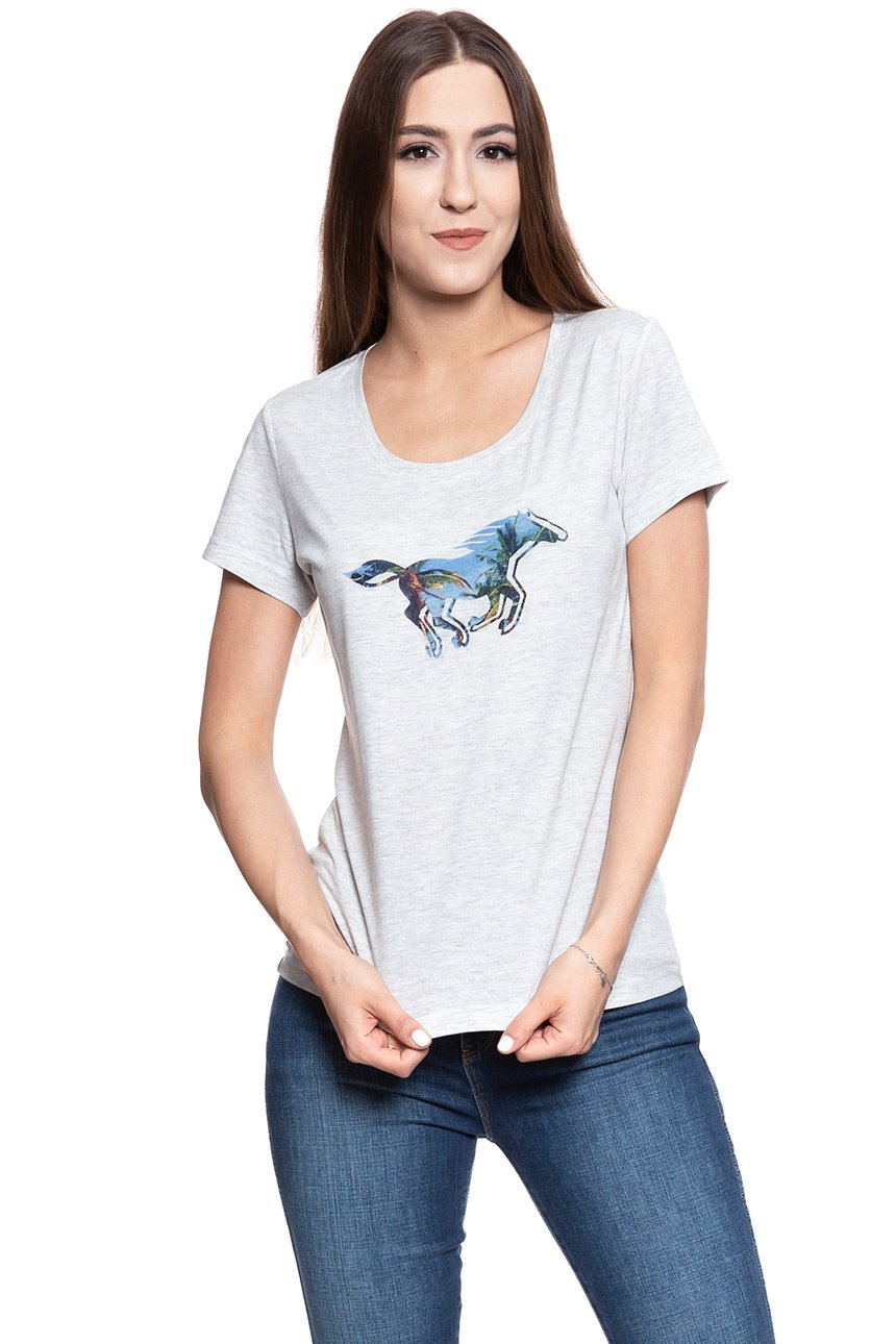 MUSTANG T SHIRT DAMSKI Horse T-Shirt LIGHT GREY MEL. 1007523 4163