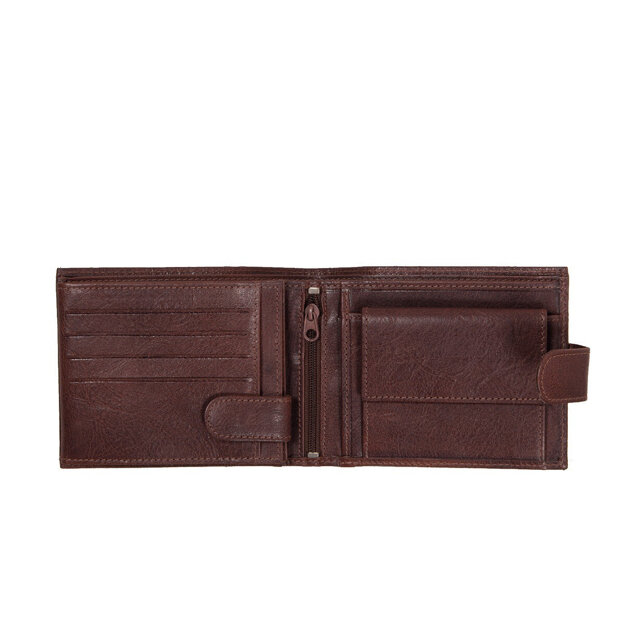 MUSTANG Triest Wallet Side Opening MĘSKI SKÓRZANY PORTFEL PREMIUM POJEMNY NA KARTY SKÓRA BROWN 06.102801