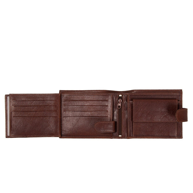 MUSTANG Triest Wallet Side Opening MĘSKI SKÓRZANY PORTFEL PREMIUM POJEMNY NA KARTY SKÓRA BROWN 06.102801