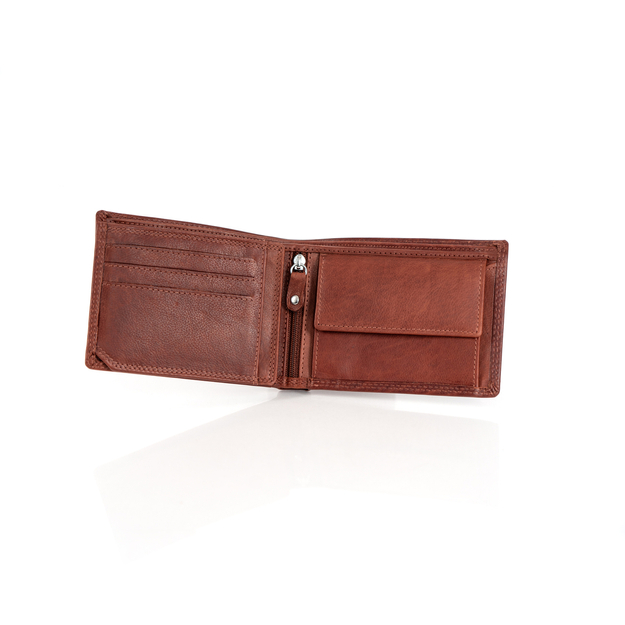 MUSTANG Udine Wallet Side Opening MĘSKI SKÓRZANY PORTFEL PREMIUM POJEMNY NA KARTY SKÓRA BROWN 06.101901