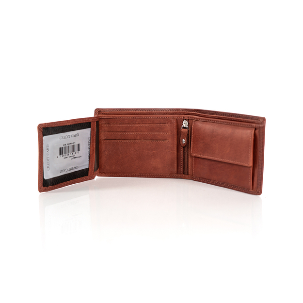 MUSTANG Udine Wallet Side Opening MĘSKI SKÓRZANY PORTFEL PREMIUM POJEMNY NA KARTY SKÓRA BROWN 06.101901