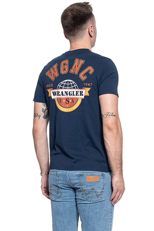 T-SHIRT MĘSKI WRANGLER SS GLOBE TEE DRESS BLUE W7C8FKX20