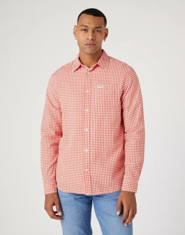 WRANGLER 1 POCKET SHIRT MĘSKA KOSZULA MATERIAŁOWA KRATA PAPRIKA W5A22LR41