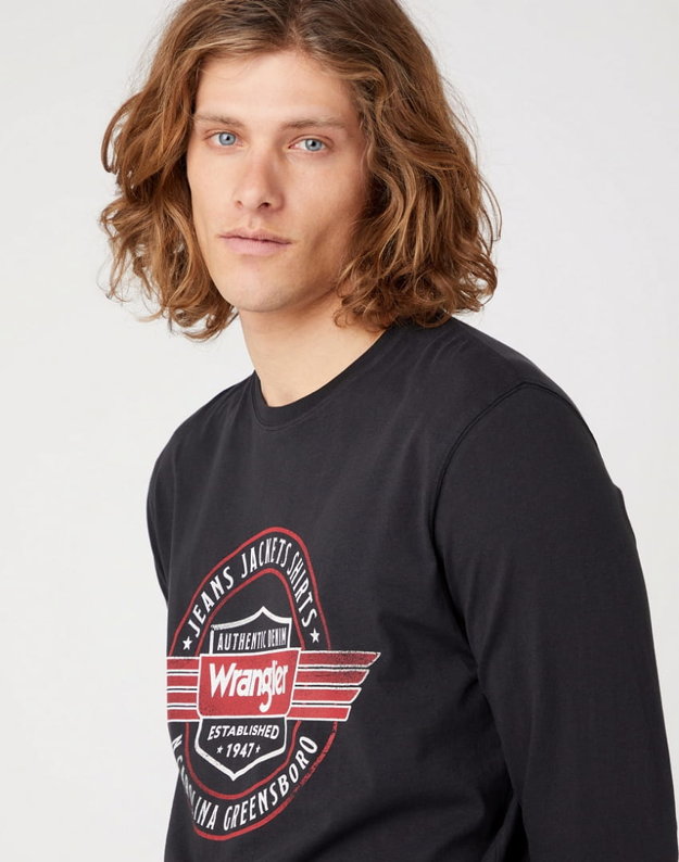 WRANGLER AMERICANA TEE MĘSKA KOSZULKA Z DŁUGIM RĘKAWEM LOGO FADED BLACK W70QD3XV6