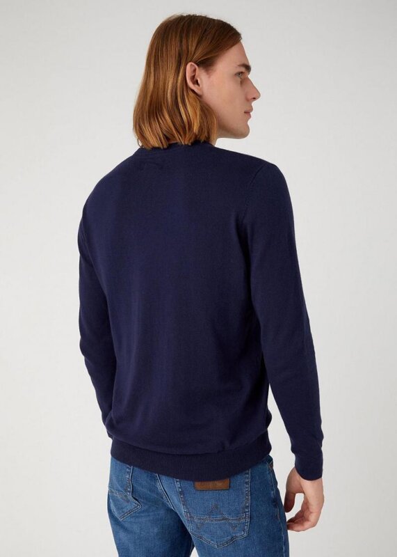 WRANGLER CREWNECK KNIT MĘSKI SWETER ELEGANCKI CIEPŁY LOGO NAVY 112343109