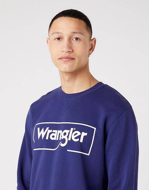 WRANGLER FRAME LOGO CREW MĘSKA BLUZA LOGO NADRUK BLUE W662HAB51