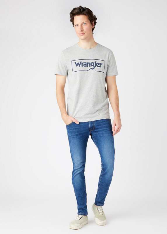 WRANGLER FRAME LOGO TEE MĘSKI T-SHIRT KOSZULKA NADRUK  MID GREY MEL W7H3D3X37