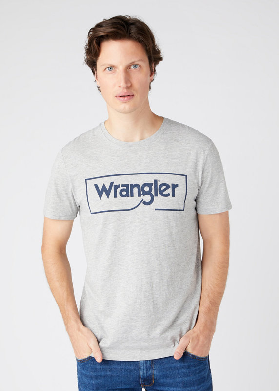 WRANGLER FRAME LOGO TEE MĘSKI T-SHIRT KOSZULKA NADRUK  MID GREY MEL W7H3D3X37