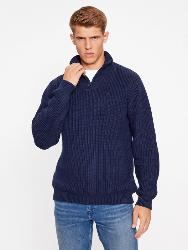 WRANGLER HALF ZIP KNIT MĘSKI SWETER ELEGANCKI CIEPŁY NAVY 112343094