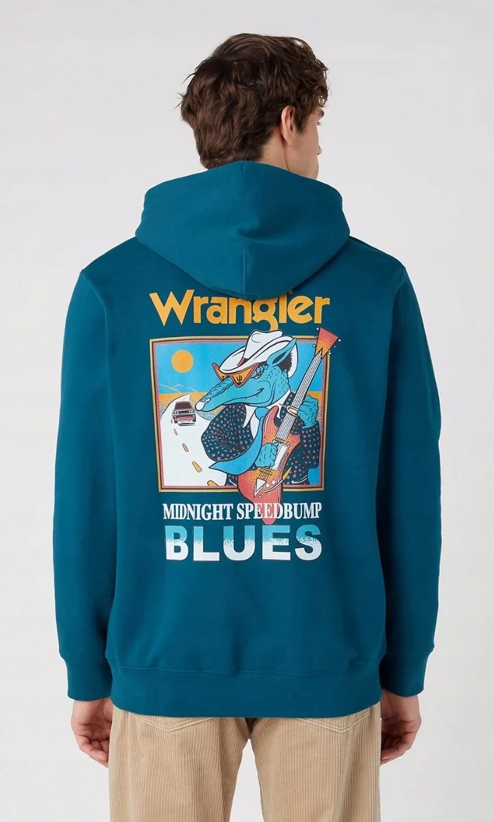 WRANGLER HOODIE MĘSKA BLUZA Z KAPTUREM LOGO DEEP TEAL 112341222