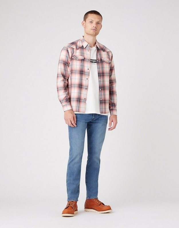 WRANGLER LARSTON MĘSKIE SPODNIE JEANSOWE DUSKY CLOUD W18SYJ38R