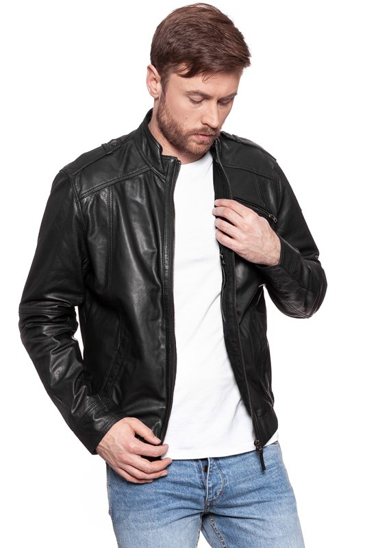 WRANGLER LEATHER JACKET BLACK W4449ZI01