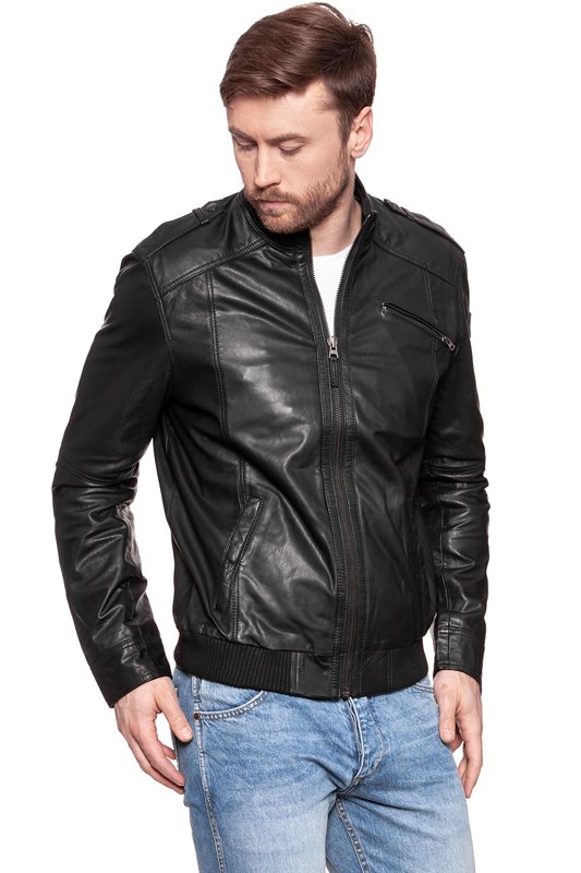 WRANGLER LEATHER JACKET BLACK W4449ZI01