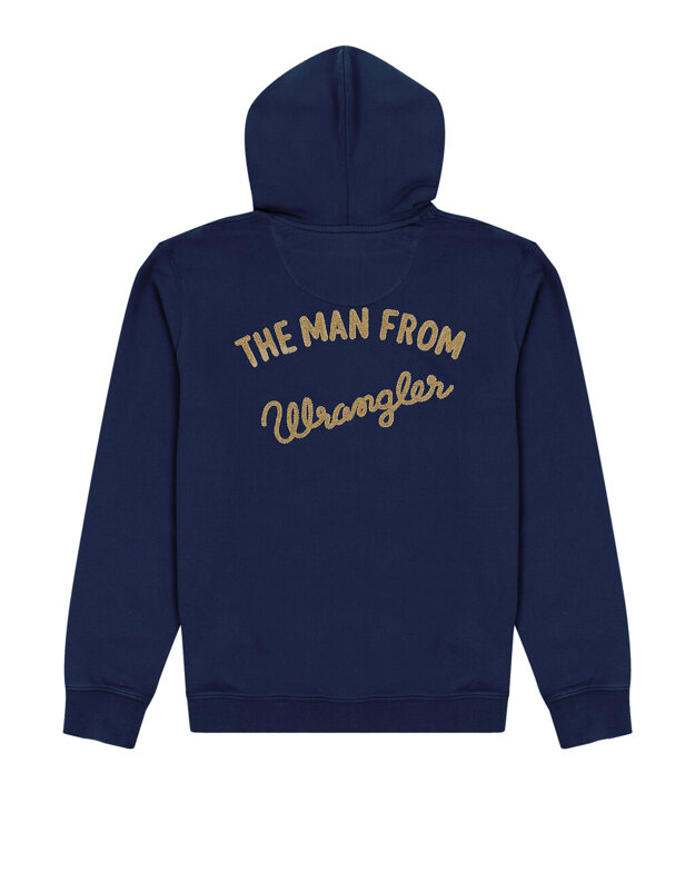 WRANGLER LOGO HOODIE MĘSKA BLUZA Z KAPTUREM NIEROZPINALNA NAVY BLUE W654I4114