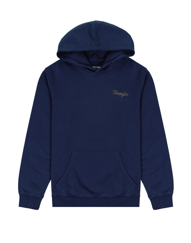 WRANGLER LOGO HOODIE MĘSKA BLUZA Z KAPTUREM NIEROZPINALNA NAVY BLUE W654I4114