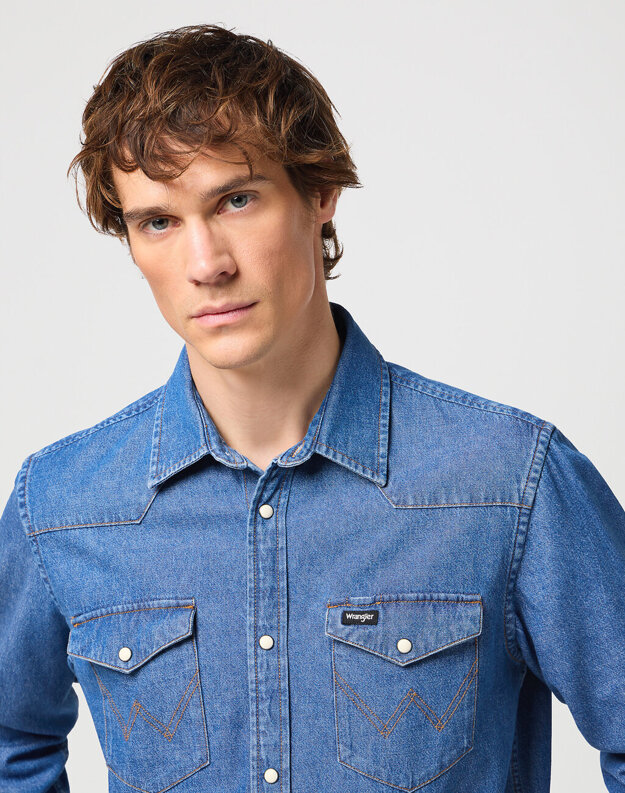 WRANGLER LS WESTERN SHIRT MĘSKA KOSZULA ELEGANCKA BARREL BLUE 112350488