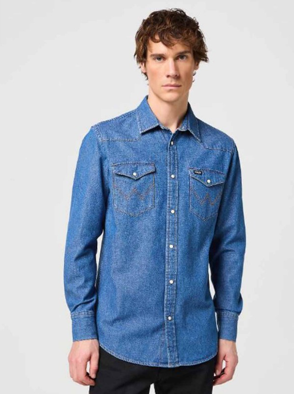 WRANGLER LS WESTERN SHIRT MĘSKA KOSZULA ELEGANCKA BARREL BLUE 112350488