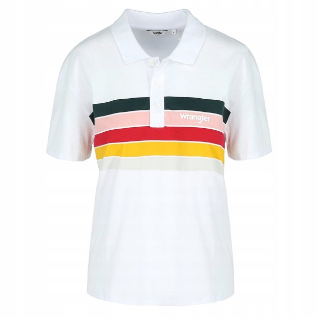 WRANGLER RAINBOW POLO MĘSKA KOSZULKA LOGO PASKI WHITE W7P2FY989