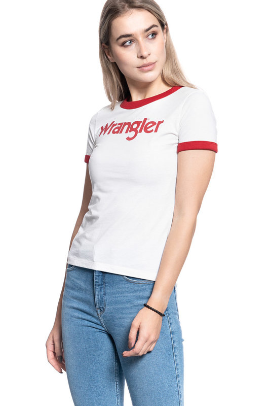 WRANGLER RINGER TEE DAMSKI T-SHIRT KOSZULKA NADRUK LOGO OFFWHITE W7385G202