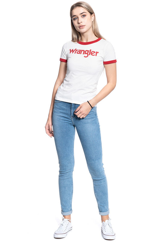 WRANGLER RINGER TEE DAMSKI T-SHIRT KOSZULKA NADRUK LOGO OFFWHITE W7385G202