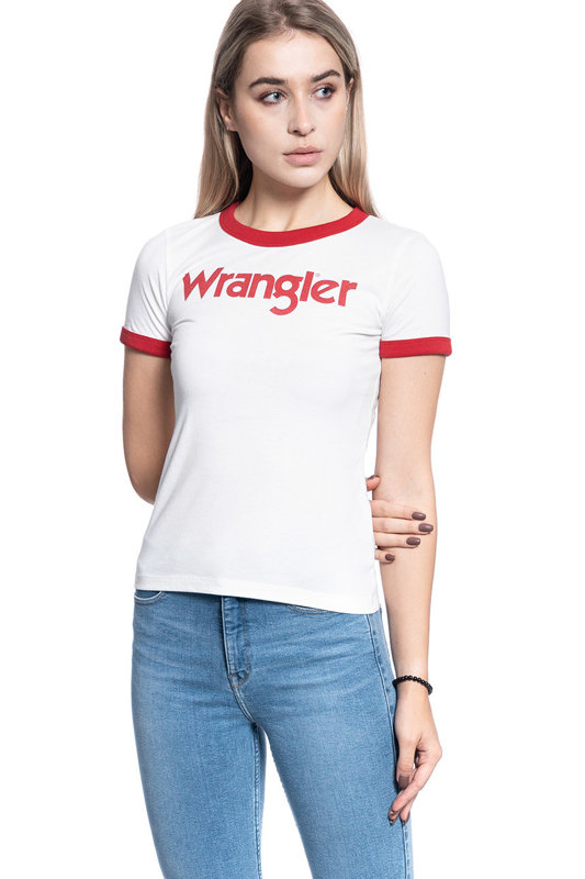 WRANGLER RINGER TEE DAMSKI T-SHIRT KOSZULKA NADRUK LOGO OFFWHITE W7385G202