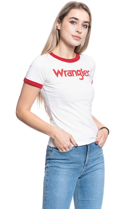 WRANGLER RINGER TEE DAMSKI T-SHIRT KOSZULKA NADRUK LOGO OFFWHITE W7385G202