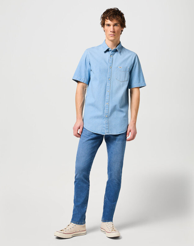 WRANGLER SS 1 PKT SHIRT MĘSKA KOSZULA JEANSOWA JEANS LIGHT STONE 112350184