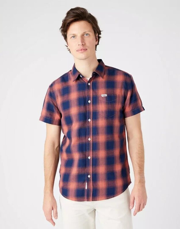 WRANGLER SS 1 PKT SHIRT MĘSKA KOSZULA KRATA SUNDRENCHED BLU W5J1BKX79