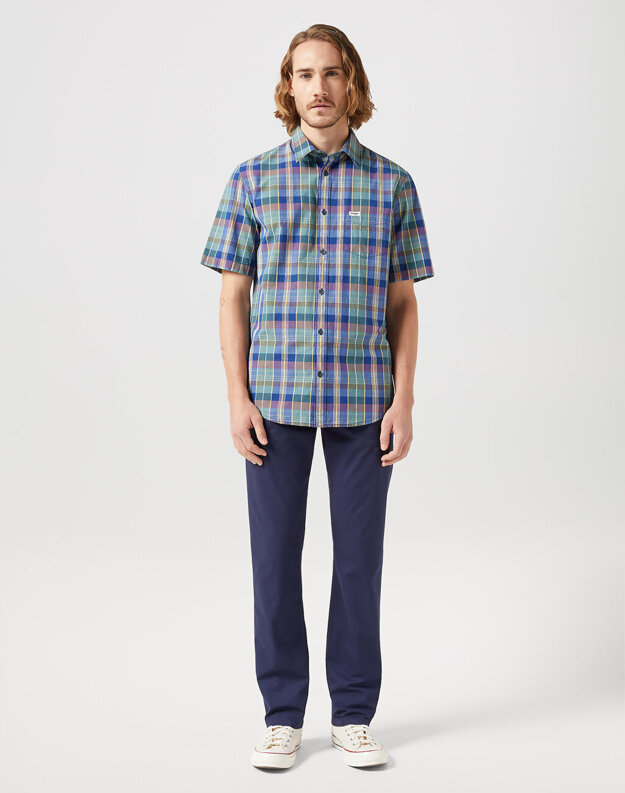 WRANGLER SS 1 PKT SHIRT MĘSKA KOSZULA W KRATĘ KRATA BLUE MADARAS 112350503