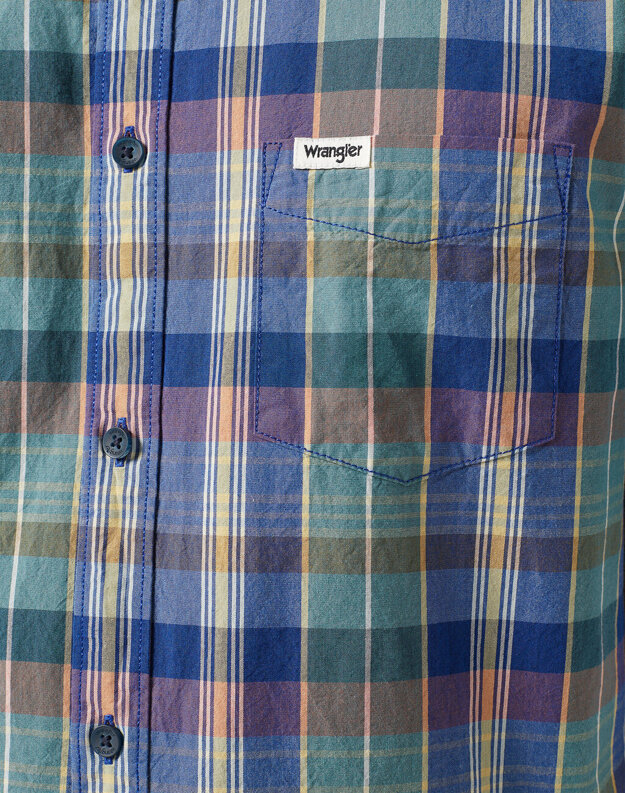 WRANGLER SS 1 PKT SHIRT MĘSKA KOSZULA W KRATĘ KRATA BLUE MADARAS 112350503