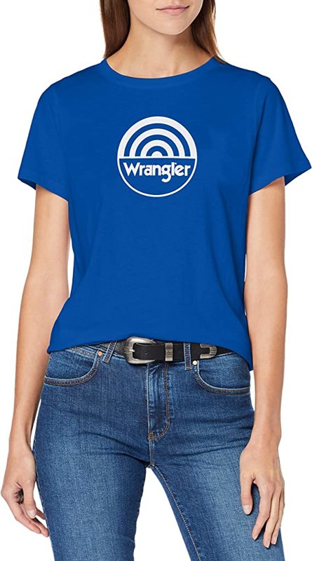 WRANGLER SS CIRCLE TEE DAMSKI T-SHIRT KOSZULKA Z KRÓTKIM RĘKAWEM LOGO NADRUK NAVY W7Z2EV114