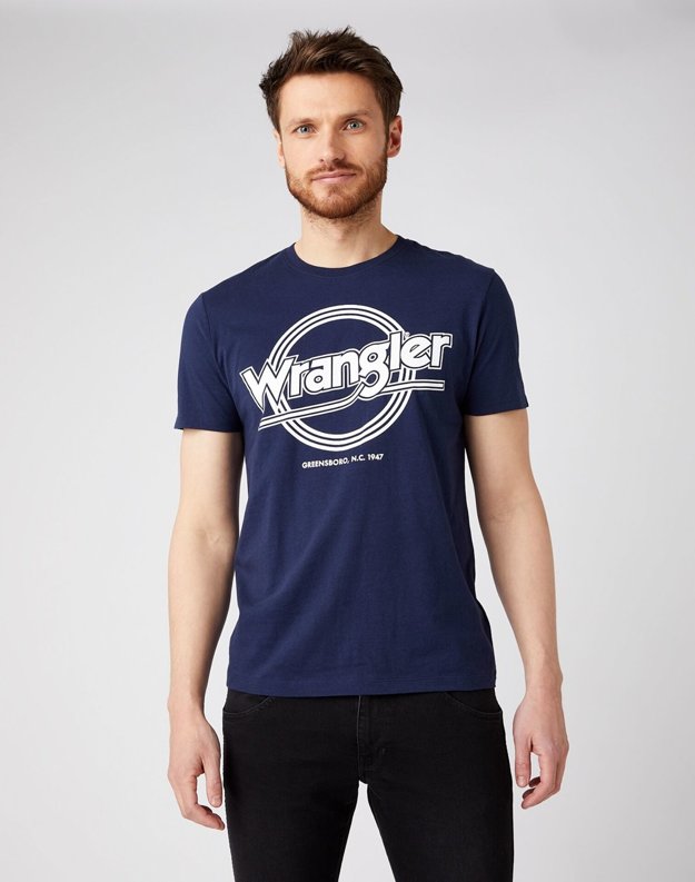 WRANGLER SS ROUND LOGO TEE MĘSKI T-SHIRT NAVY W7MPD3114