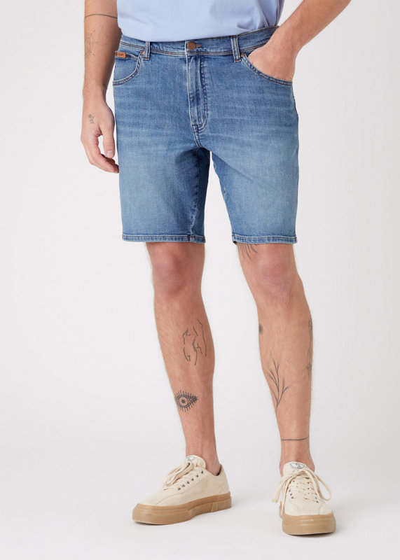 WRANGLER TEXAS SHORTS MĘSKIE KRÓTKIE SPODENKI SZORTY JEANSOWE LOGO DUSKY CLOUD W11CYJ38R