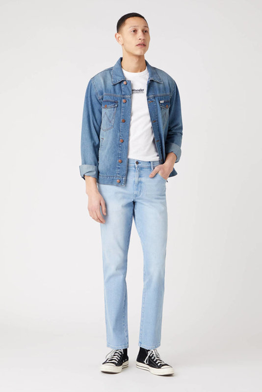 WRANGLER TEXAS SLIM MĘSKIE SPODNIE JEANSOWE CLEAR BLUE W12SZH280