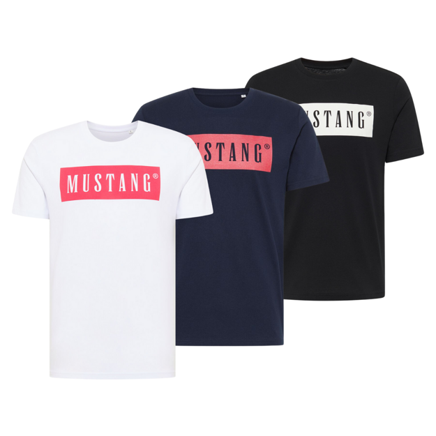 ZESTAW 3PAK MUSTANG STYLE ALEX C LOGO TEE MĘSKI T-SHIRT KOSZULKA NADRUK CZARNA GRANATOWA BIAŁA 1013223