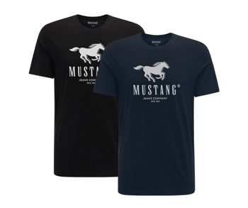 2PAK MUSTANG ALEX C PRINT MĘSKI T-SHIRT KOSZULKA LOGO TEE BLACK DARK SAPPHIRE 1015051 CZARNY GRANATOWY