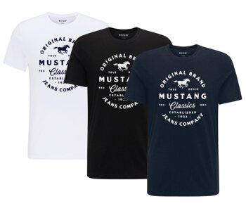 3PAK MUSTANG ALEX C PRINT MĘSKI T-SHIRT KOSZULKA LOGO TEE 1015052 CZARNY BIAŁY GRANATOWY