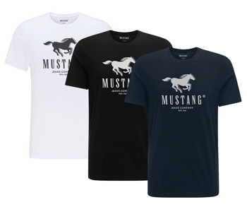 3PAK MUSTANG ALEX C PRINT MĘSKI T-SHIRT KOSZULKA LOGO TEE BLACK WHITE DARK SAPPHIRE 1015051 CZARNY BIAŁY GRANATOWY