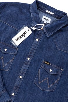 KOSZULA JEANSOWA MĘSKA WRANGLER DENIM WESTERN SHIRT DARK INDIGO W5973O61E