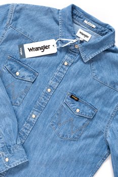 KOSZULA JEANSOWA MĘSKA WRANGLER DENIM WESTERN SHIRT LIGHT INDIGO W5973O64E