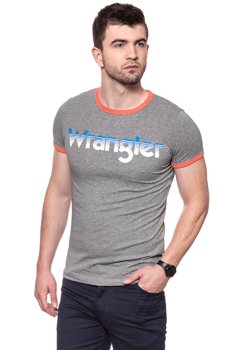 KOSZULKA WRANGLER LOGO RINGER TEE GREY MARL W7B68FQVB