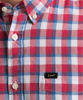 LEE BUTTON DOWN SS MĘSKA KOSZULA W KRATĘ REAL RED L886OFUI