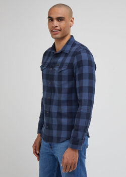 LEE CLEAN WESTERN SHIRT MĘSKA KOSZULA W KRATĘ Z DŁUGIM RĘKAWEM KRATA DEEP WATERS L66RRRA62