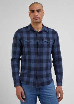 LEE CLEAN WESTERN SHIRT MĘSKA KOSZULA W KRATĘ Z DŁUGIM RĘKAWEM KRATA DEEP WATERS L66RRRA62