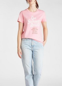 LEE GRAPHIC TEE DAMSKI T-SHIRT KOSZULKA NADRUK REGULAT FIT LA PINK L41AEPNL