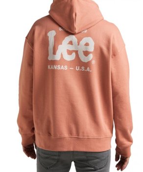 LEE LOGO LOOSE HOODIE MĘSKA BLUZA Z KAPTUREM LOGO NADURK RUST L83SSPUK