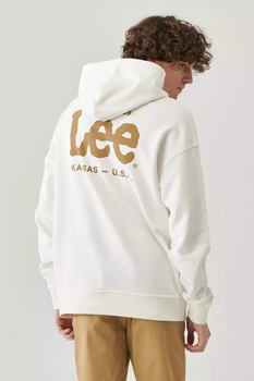 LEE LOOSE HOODIE MĘSKA BLUZA Z KAPTUREM LOGO ECRU L83SSPNQ