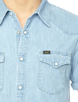 LEE WESTERN SHIRT SLIM MĘSKA KOSZULA Z KRÓTKIM RĘKAWEM JEANSOWA