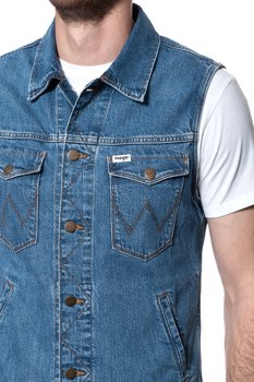 MĘSKI BEZRĘKAWNIK JEANSOWY WRANGLER DENIM VEST  BORA BLUE W447Q318F