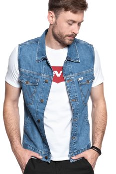 MĘSKI BEZRĘKAWNIK JEANSOWY WRANGLER DENIM VEST  BORA BLUE W447Q318F